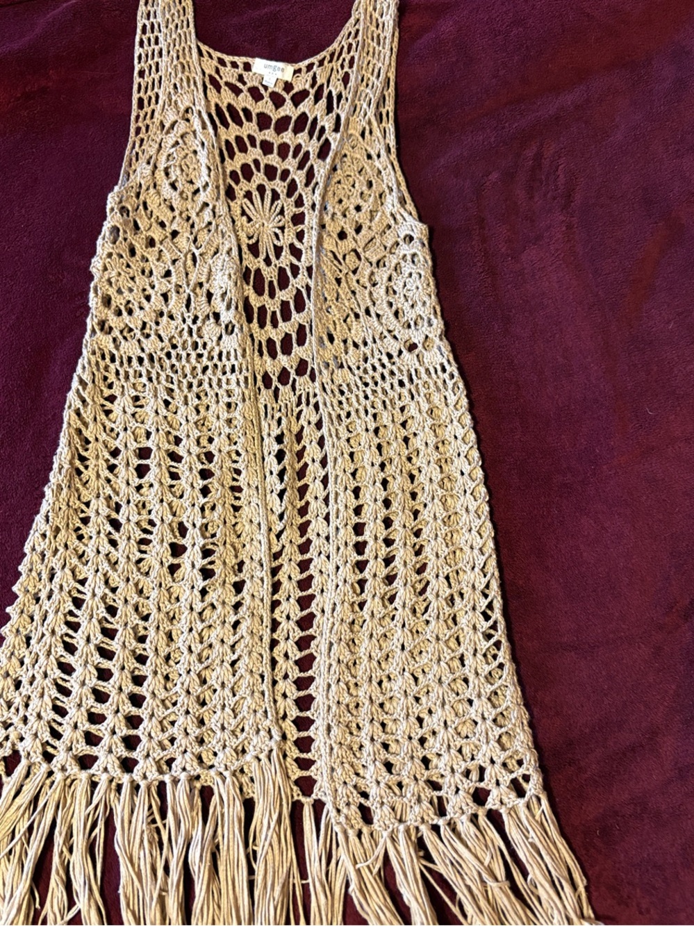 Boho Crochet Fringe Vest - Tan